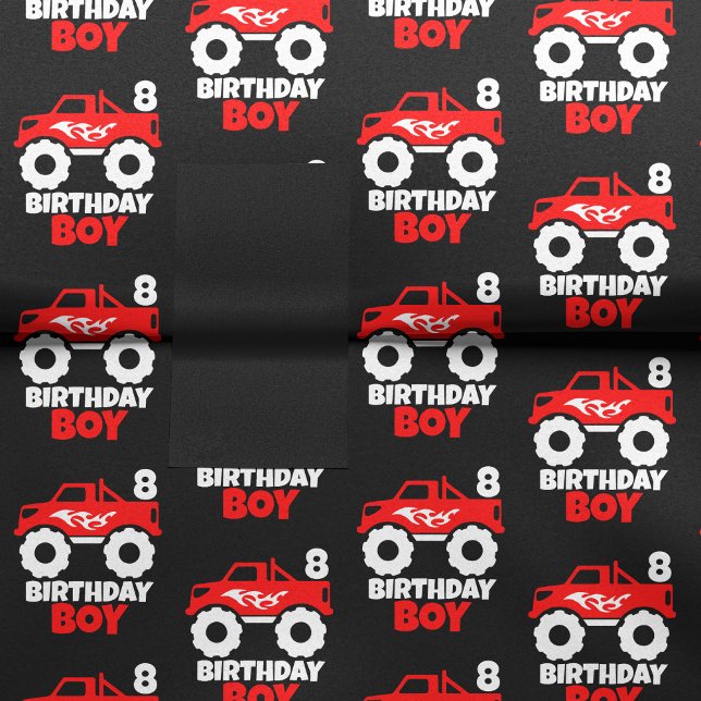 Papel De Seda Caminhão do Monstro Vermelho Birthday Boy com Pret (Criador carregado)
