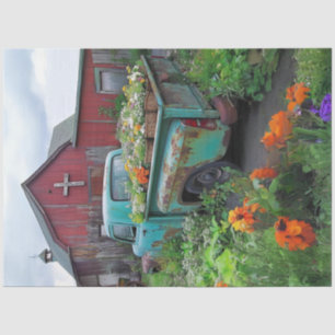 Papel De Seda Caminhão Teal Desacoplado Carregado com Flores Ver