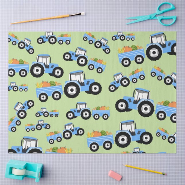 Papel De Seda Caminhão Trator Azul Produz Farm (Arte )