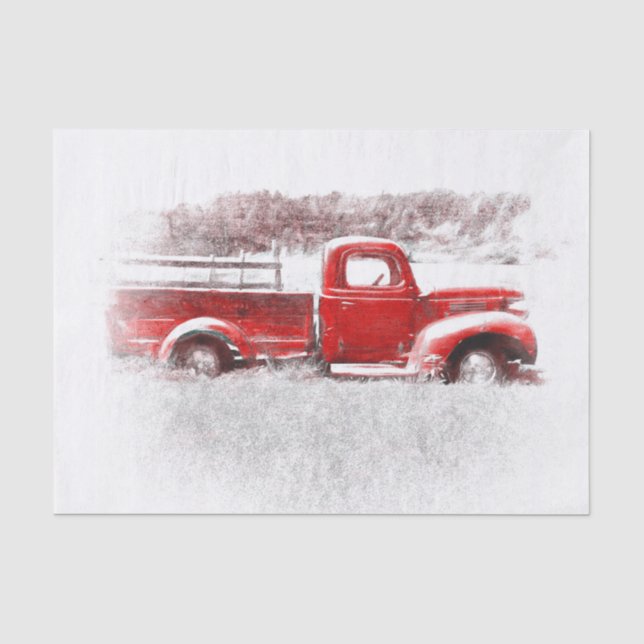 Papel De Seda Caminhão Vermelho Vintage Retro Rústico (Frente )