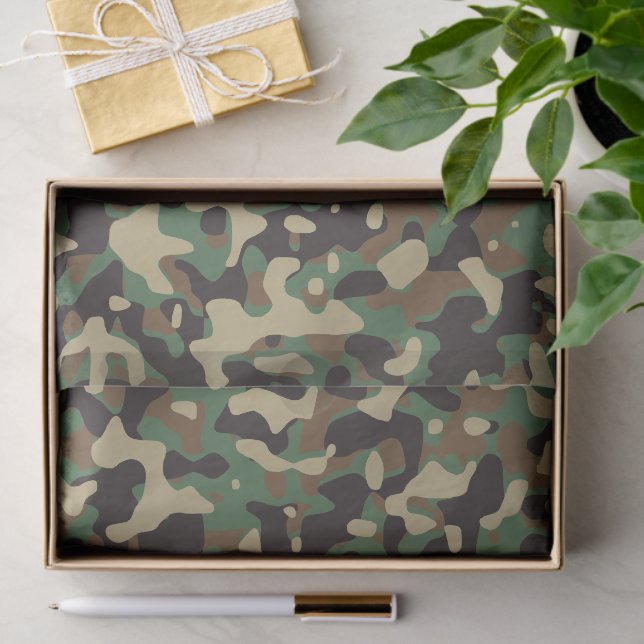 Papel De Seda Camo Camouflage Exército Verde Marrom bege Militar (Presente)