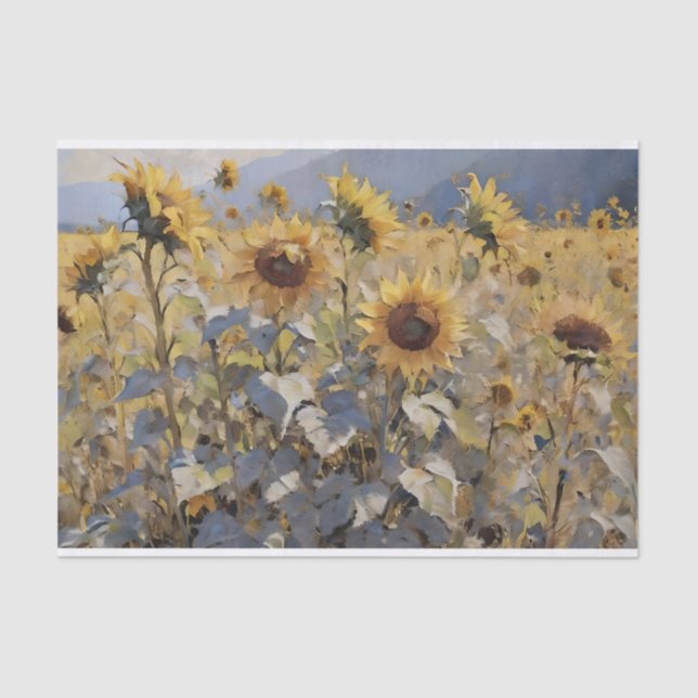 Papel De Seda Campo de Aquarela da Dissociação de Girassóis (Frente )
