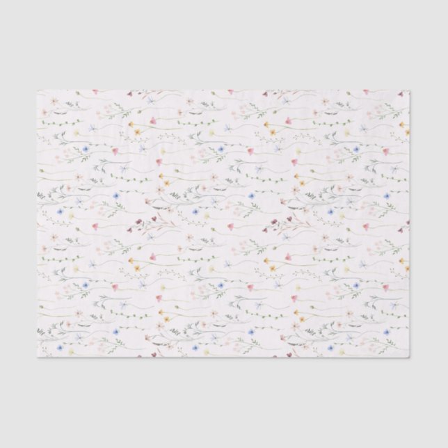 Papel De Seda campo de aquarela, flores silvestres, rosa macio (Frente )