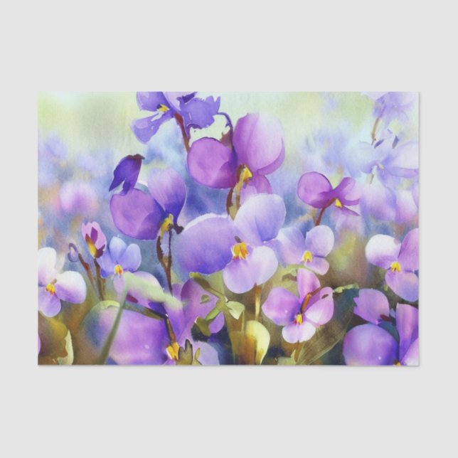 Papel De Seda Campo de Aquarela Flores-Violeta (A) (Frente )