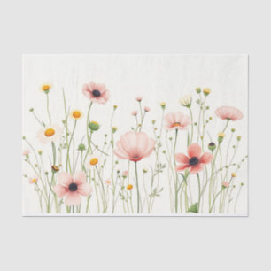 Papel De Seda Campo de flor silvestre de aquarela pálida