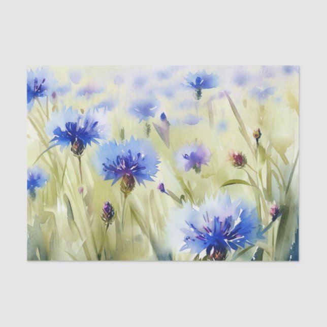 Papel De Seda Campo de Flores-Cornflower (A) Aquarela (Frente )