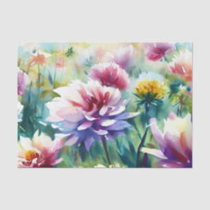 Papel De Seda Campo de Flores-Dália (A) Aquarela