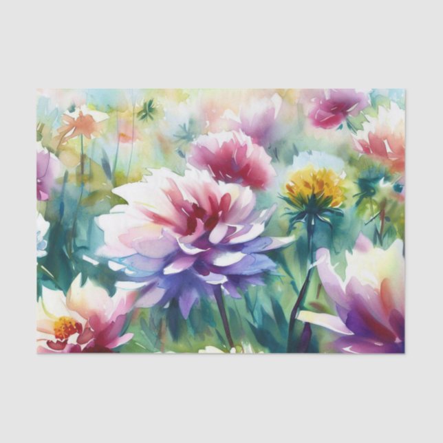 Papel De Seda Campo de Flores-Dália (A) Aquarela (Frente )
