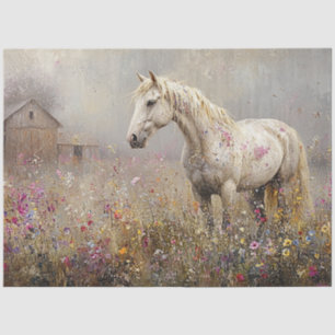 Papel De Seda Campo de Flores de Cavalos Brancos Brancos Desuman