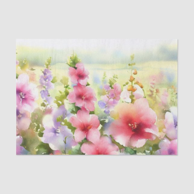 Papel De Seda Campo de Flores-Hollyhock (D) Aquarela (Frente )