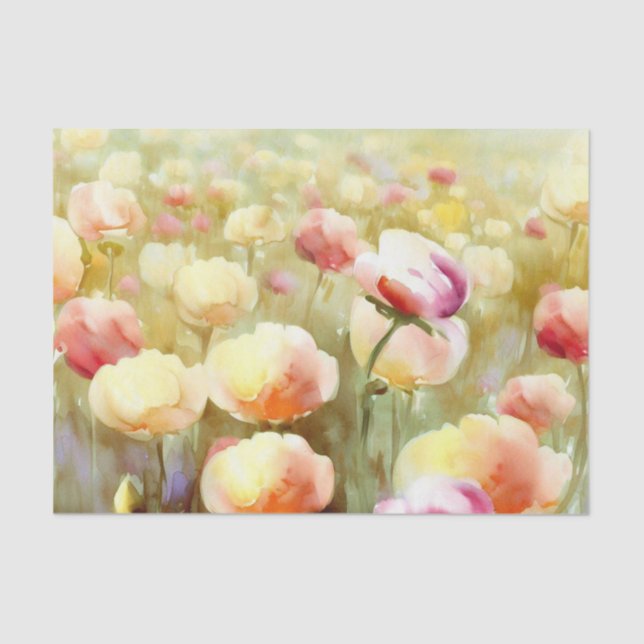 Papel De Seda Campo de Flores-Ranunculus (D) Aquarela (Frente )