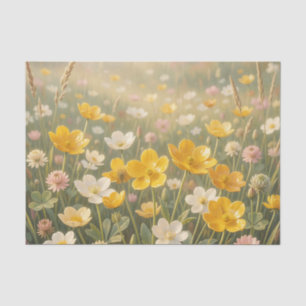 Papel De Seda Campo de flores silvestres amarelas ensolaradas de