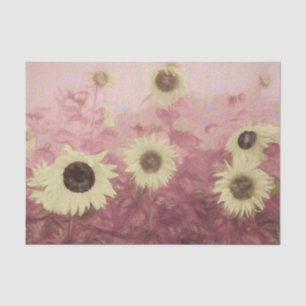 Papel De Seda Campo de Girassóis Arte Vintage Amarelo Rosa Paste