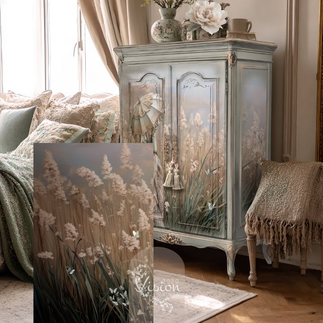 Papel De Seda Campo de Sonhos, Pampas Grass e Borboletas (Field of Dreams, Pampas Grass,  and Butterflies, Decoupage Tissue Paper.)