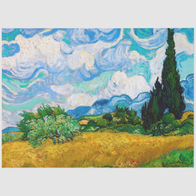 Papel De Seda Campo de trigo com ciprestes, Van Gogh (Frente )