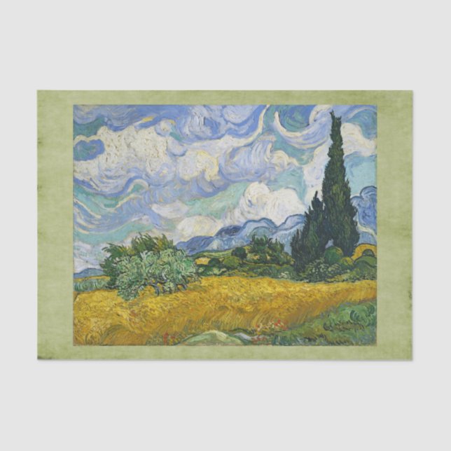 Papel De Seda Campo de trigo com ciprestes, Vincent van Gogh (Frente )