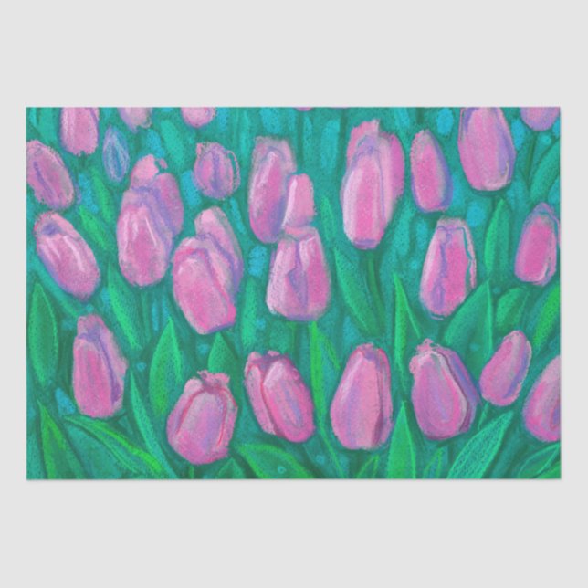 Papel De Seda Campo de Tulipas Rosa, Flores de Mola Pintura Flor (Frente )