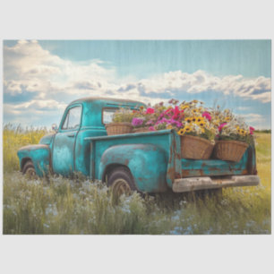 Papel De Seda Campo do Caminhão Teal da Descaptação do Vintage