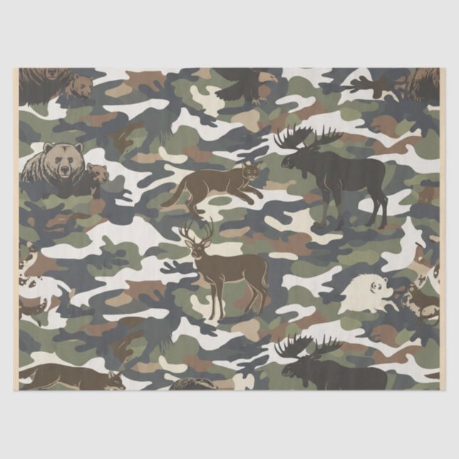 Papel De Seda Camuflagem Estilo Aquarela com Animais (Frente )