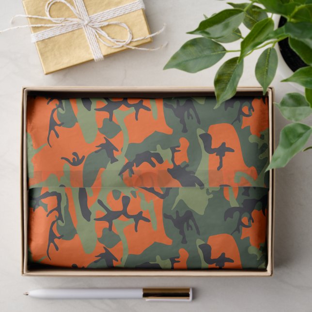 Papel De Seda Camuflagem Laranja e Verde, Militar, Exército (Presente)