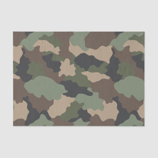 Papel De Seda Camuflagem Woodland Camo Militar Khaki Tan Preto (Frente )