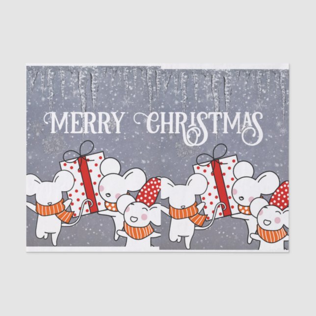 Papel De Seda Camundongos brancos felizes prontos para o Natal (Frente )