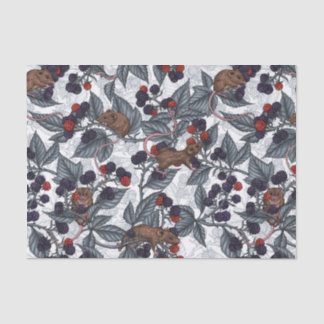 Papel De Seda Camundongos e amoras-negras em branco