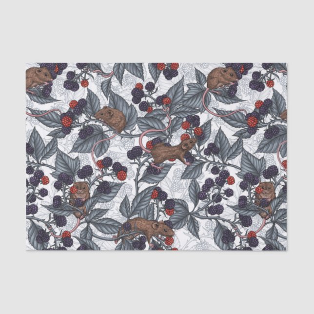 Papel De Seda Camundongos e amoras-negras em branco (Frente )