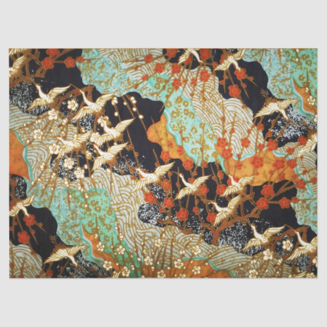 Papel De Seda CANAS DE VOO COM FLORES DE PRIMAVERA Japonês (Frente )