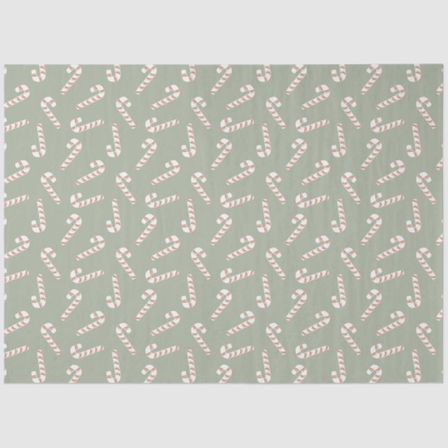 Papel De Seda Candy Canes Green Christmas (Frente )