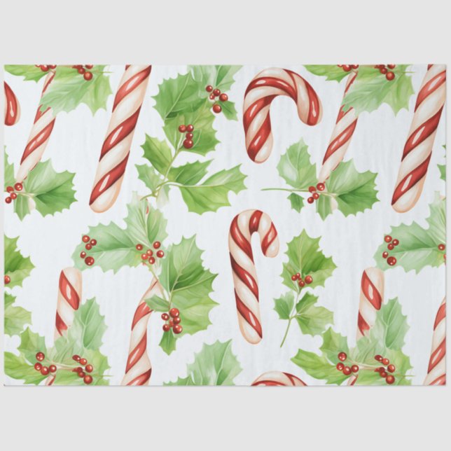 Papel De Seda Candy Canes Greenery Winter Berries Natal (Frente )
