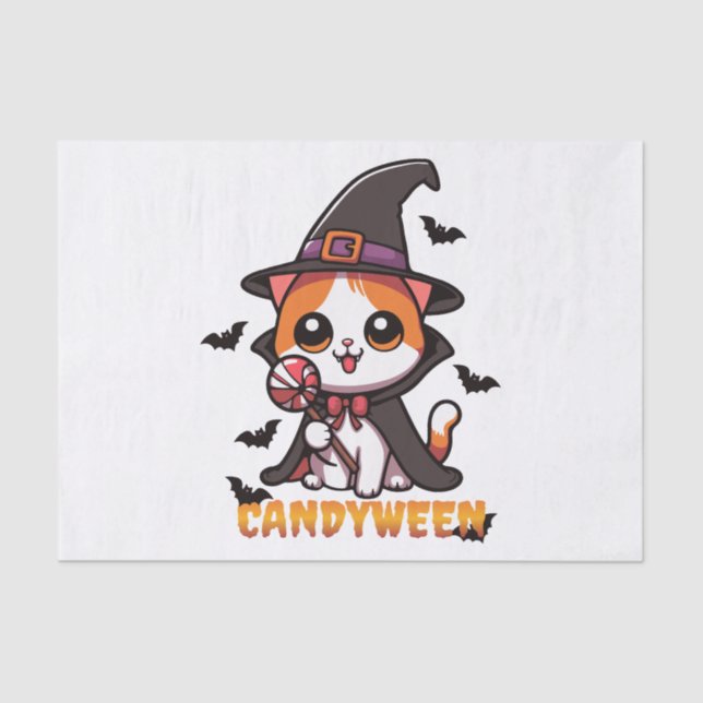 Papel De Seda candyween - bruxa-gato halloween (Frente )
