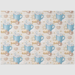 Papel De Seda Caneca Azul e Padrão de Biscoito de Gengibre