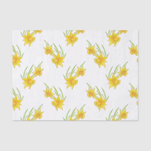 Papel De Seda Caneta Daffodil e Padrão de Aquarela (Frente )