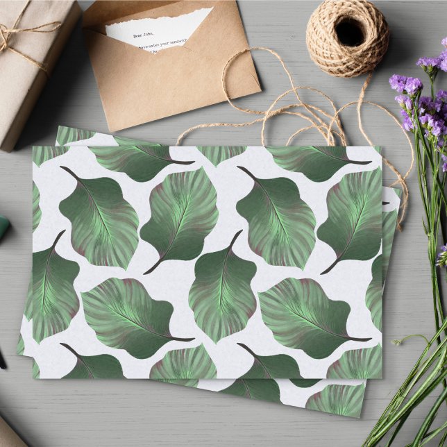 Papel De Seda Canna Tropicanna Tropical Leaves, Verde (Green Canna Tropicanna Leaves Patterned Tissue Paper)