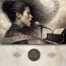 Cantora Feminina com Piano e Decoupage de Pauta Mu