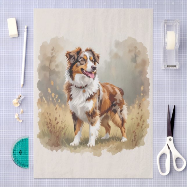 Papel De Seda Cão Australian Shepherd Red Merle Aussie (Arte )
