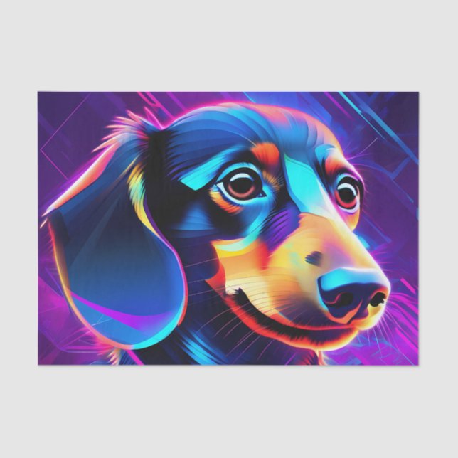 Papel De Seda Cão-dachshund neon futurista (Frente )