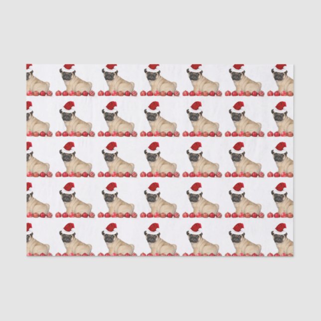 Papel De Seda Cão do pug do Natal (Frente )