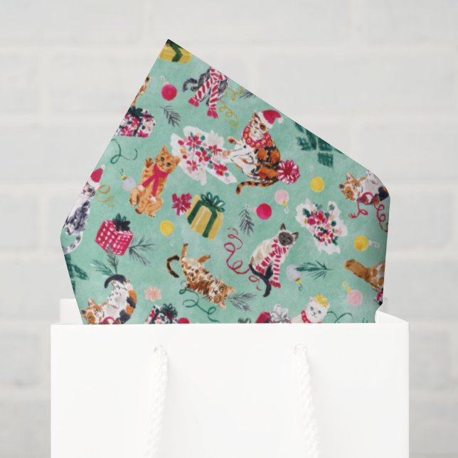 PAPEL DE SEDA CAOS DE GATO DE NATAL  (Sacola de presentes)