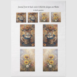 Papel De Seda Capa da Revista Gato em Xícara & Girassóis & Porta