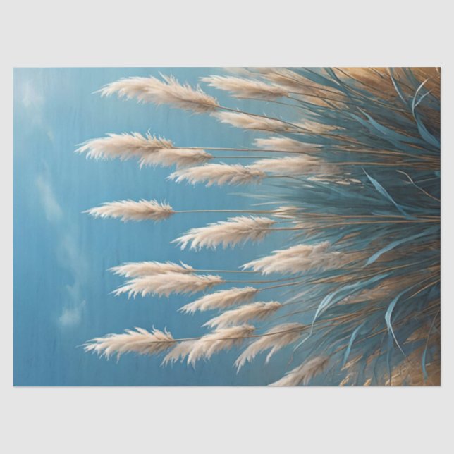 Papel De Seda Capim-das-pampas floral azul (Frente )