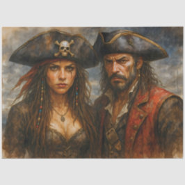 Papel De Seda Capitão Pirata e Rainha Decoupage Náutico Rústico