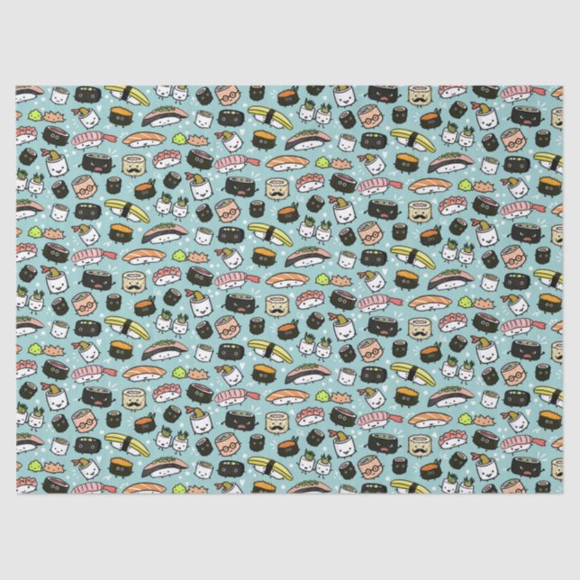 Papel De Seda Caracteres Sushi Cute| Kawaii Sushi, Padrão (Frente )