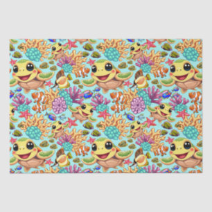 Papel De Seda Caráter Feliz e Bonito da Tartaruga do Mar