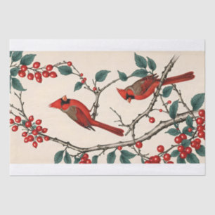 Papel De Seda Cardeais e Bagas Vermelhas Decoupage