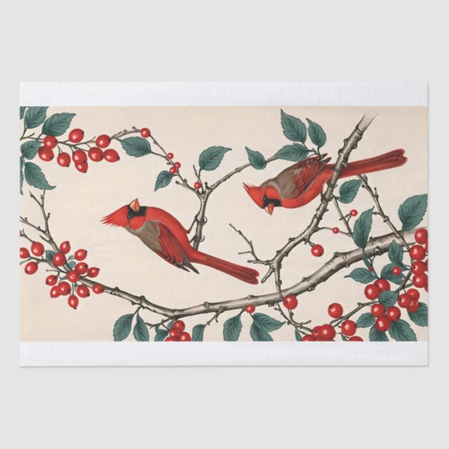 Papel De Seda Cardeais e Bagas Vermelhas Decoupage (Frente )