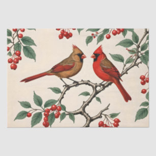Papel De Seda Cardeais e Bagas Vermelhas Decoupage