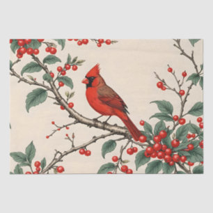 Papel De Seda Cardeais e Bagas Vermelhas Decoupage