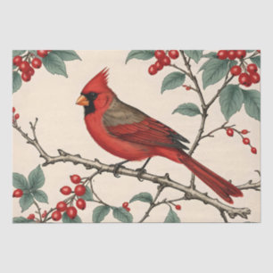 Papel De Seda Cardeais e Bagas Vermelhas Decoupage